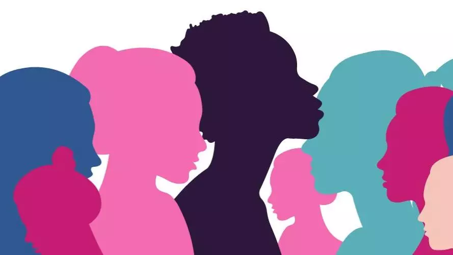 silhouettes of women's profiles in different colours