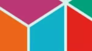 A red, blue, pink, green and orange chevron pattern