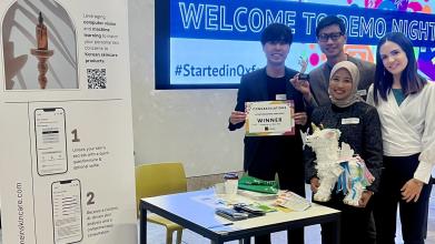 first place 2024 demo night winners, Mein Skincare, with their prizes