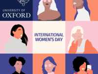 An illustration showing women of various ethnicities with the University of oxford logo