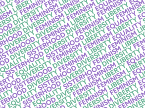 Oxford International Women's Festival graphic with diagonal lines of text