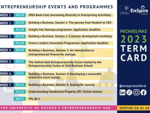 michaelmas 23 term card graphic with dates of events during Michaelmas term 23