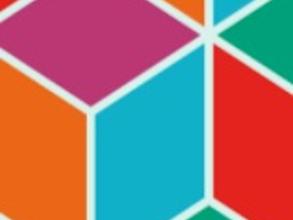 A red, blue, pink, green and orange chevron pattern