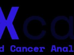 Oxford Cancer Analytics logo, purple-blue text on black background