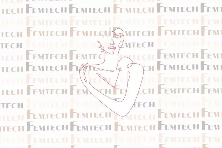 A line drawing of a woman on top of 'femtech' typography