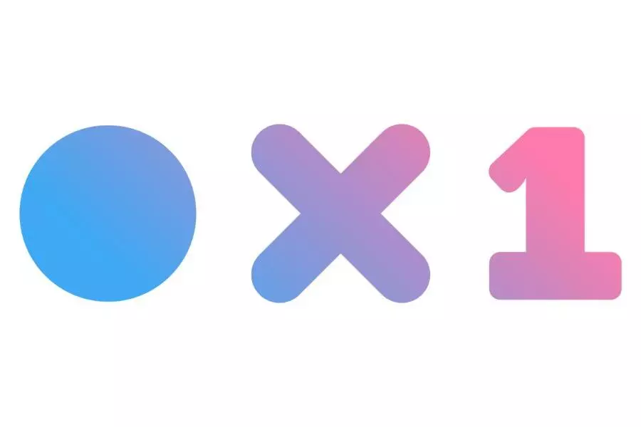 Large OX1 letters with a blue and pink gradient