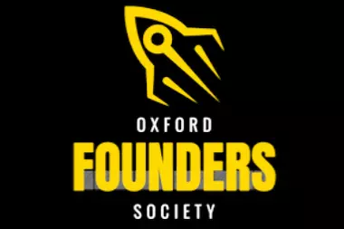 A yellow rocket graphic with the text Oxford Founders Society