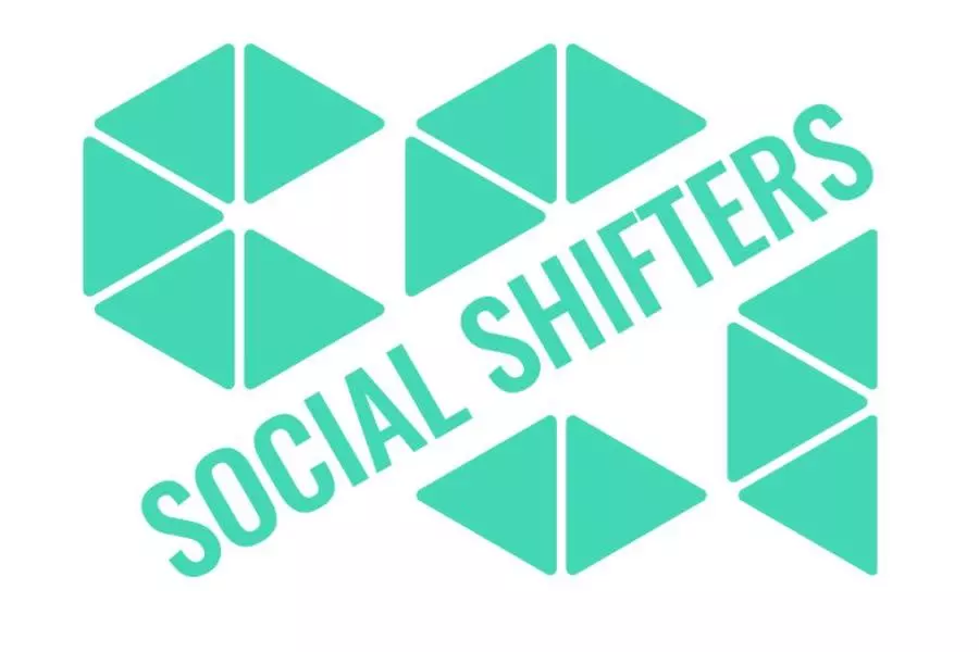 Aqua blue social shifters logo with a geometric pattern